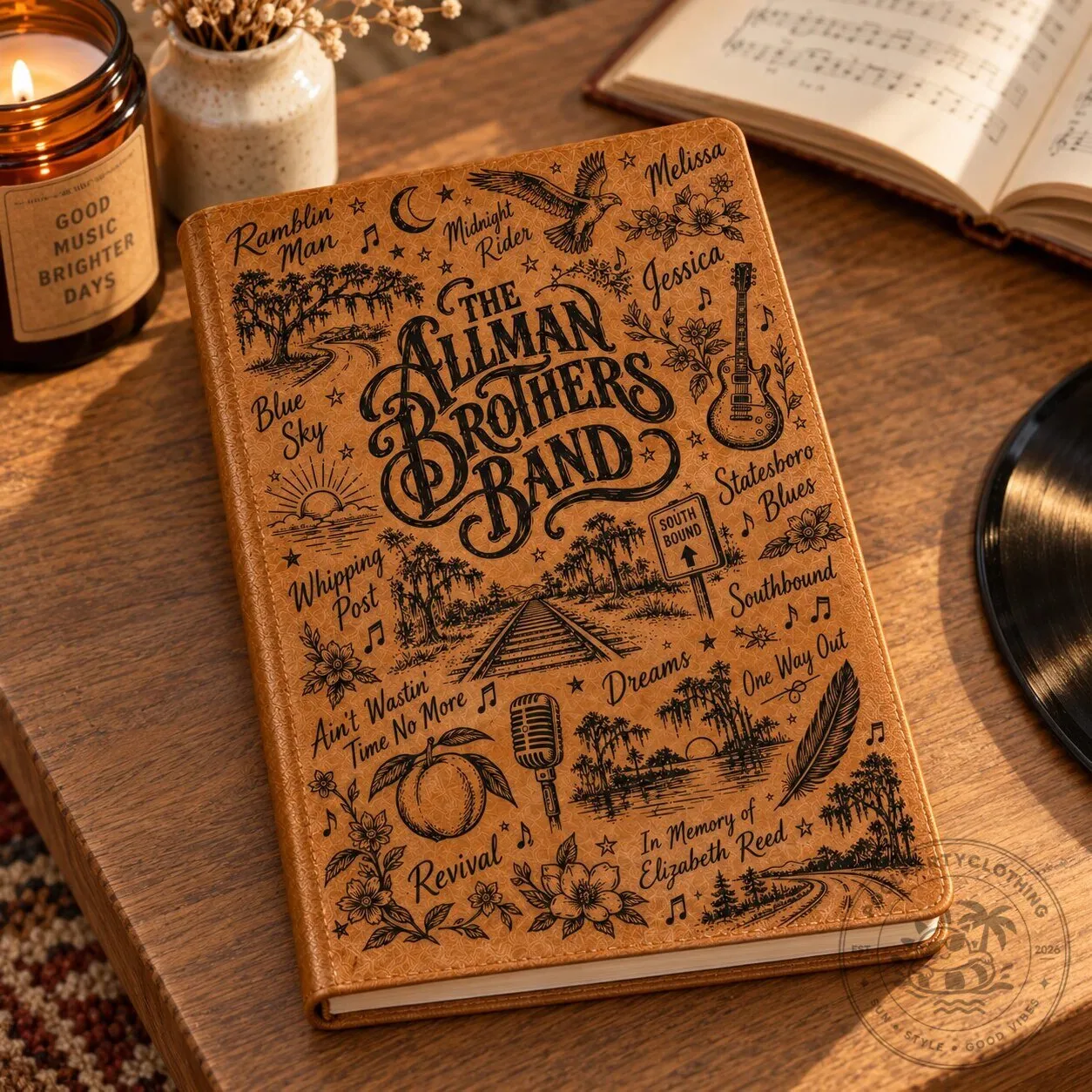 The Allman Brothers Band Vintage Southern Rock Music Leather Journal Notebook 8 The Allman Brothers Band Vintage Southern Rock Music Leather Journal Notebook