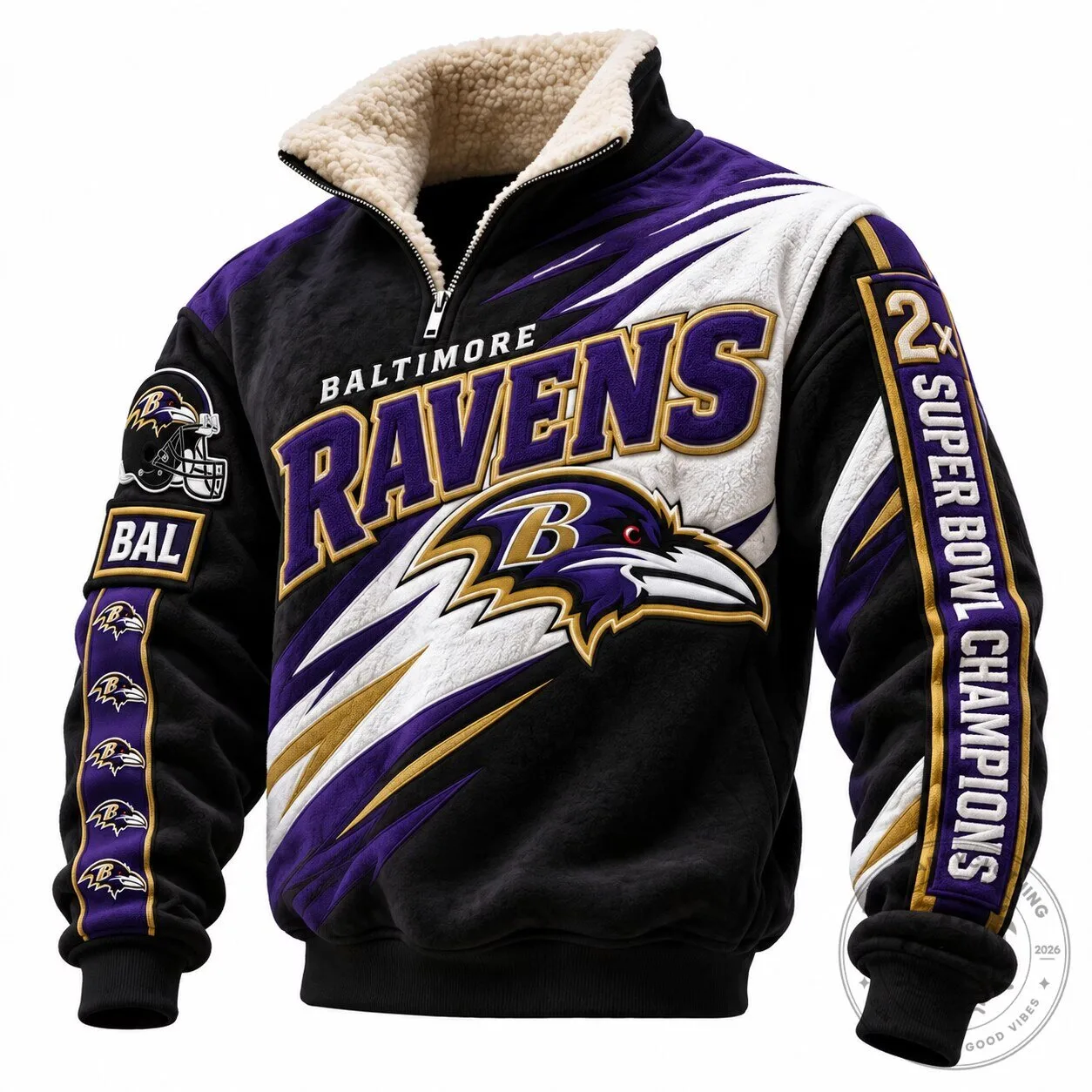 Baltimore Ravens Super Bowl Champions Quarter-Zip Sherpa Sweatshirt