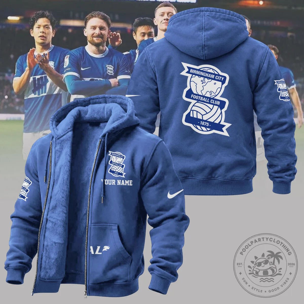 Birmingham City Football Club Personalized Royal Blue Sherpa Lined Hoodie 1 Birmingham City Football Club Personalized Royal Blue Sherpa Lined Hoodie