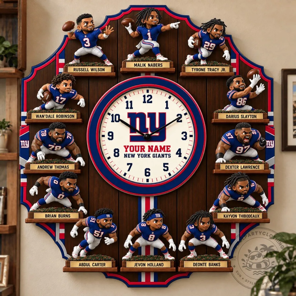 New York Giants NFL Famous Players Custom Name Wall Clock Home Decor New York Giants NFL Famous Players Custom Name Wall Clock Home Decor