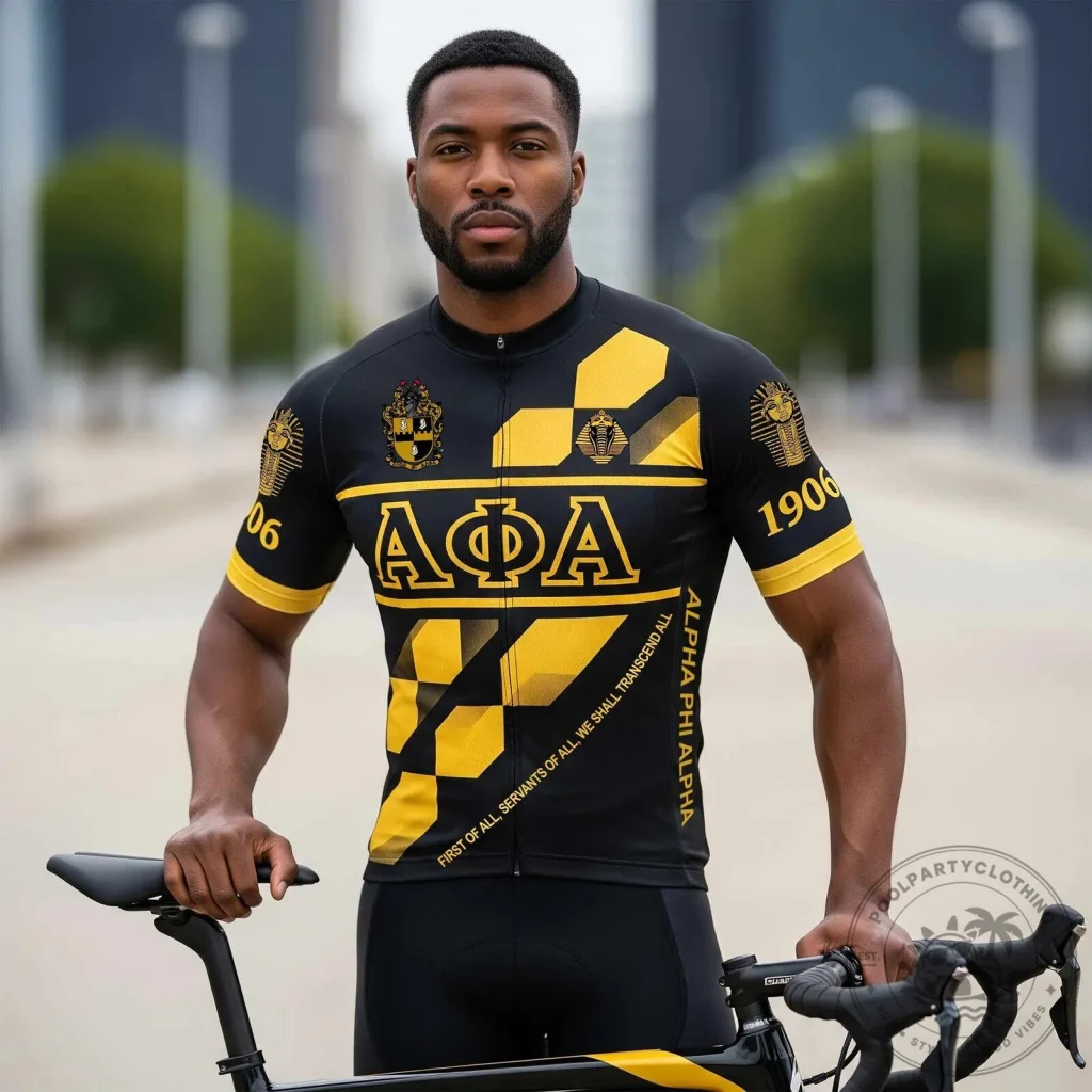 Cycling Jersey in Black and Gold for Alpha Phi Alpha Fraternity Cycling Jersey in Black and Gold for Alpha Phi Alpha Fraternity