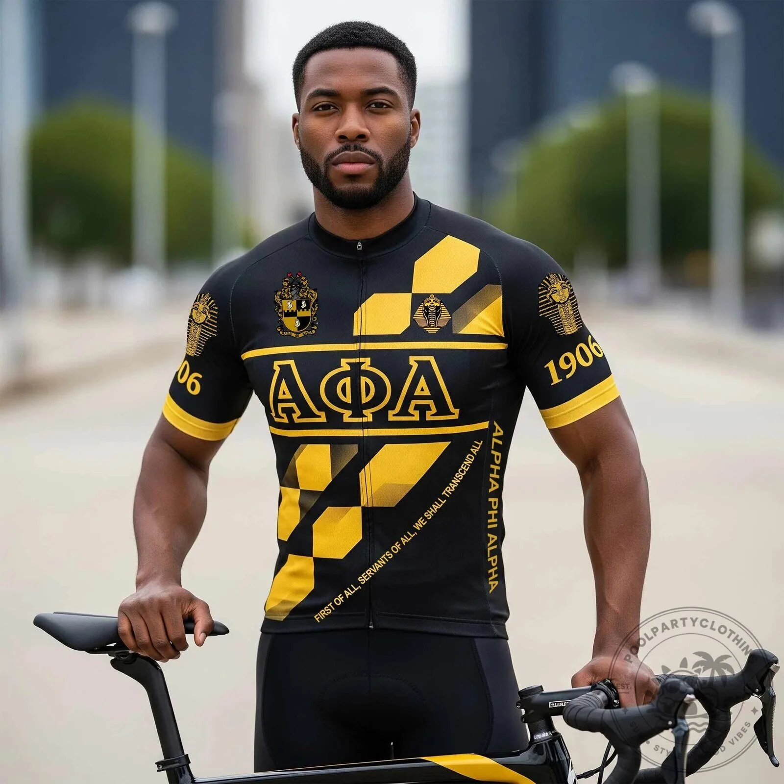 Cycling Jersey in Black and Gold for Alpha Phi Alpha Fraternity