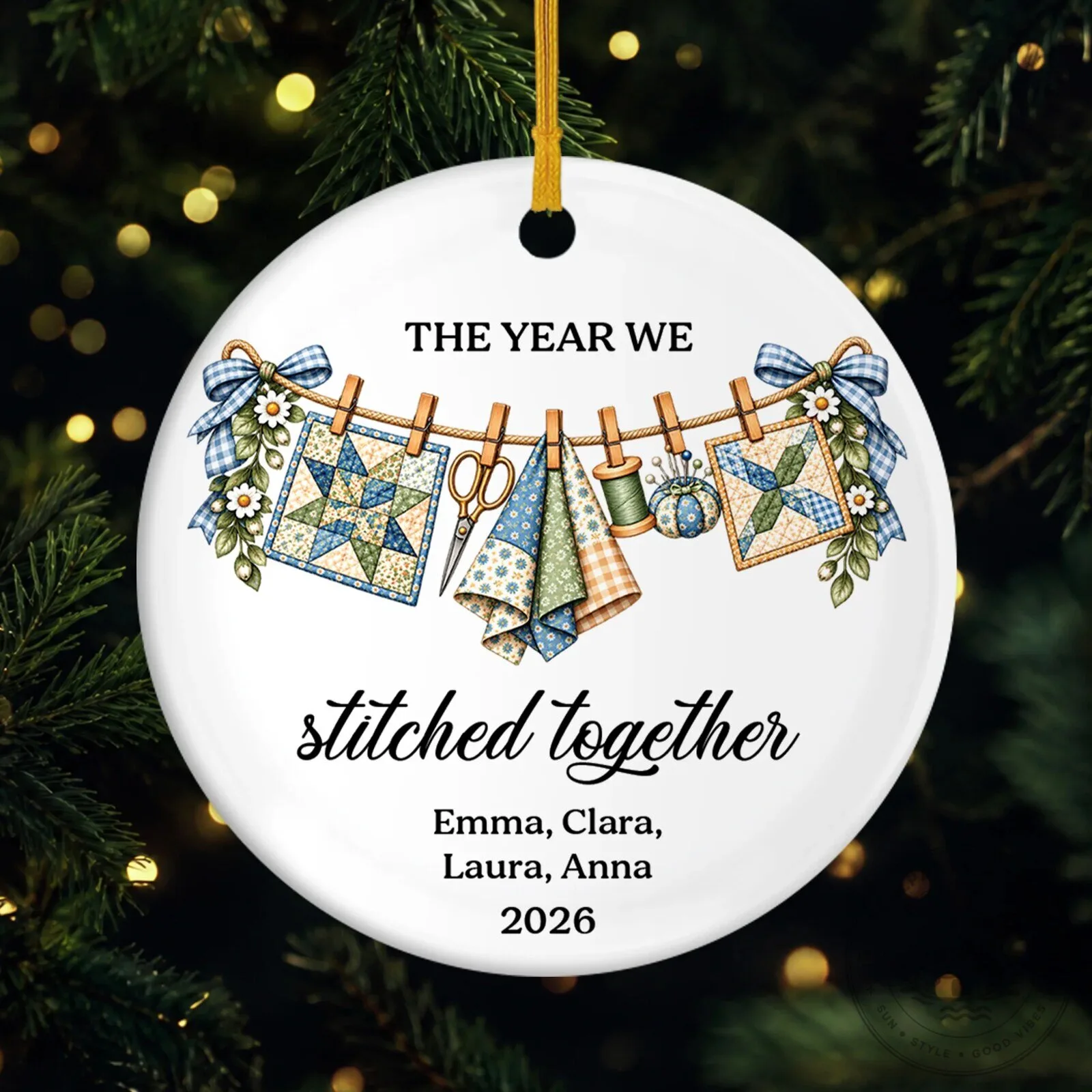 Personalized The Year We Stitched Together Quilting Friends Christmas Ornament