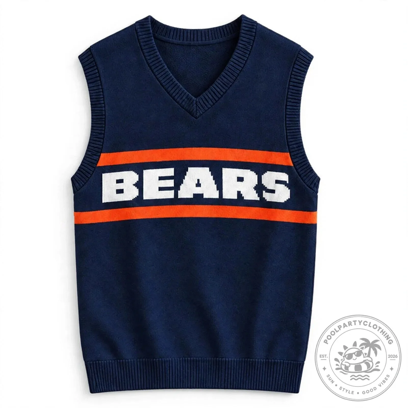 Chicago Bears NFL Football Team Navy Blue V-Neck Knitted Sweater Vest