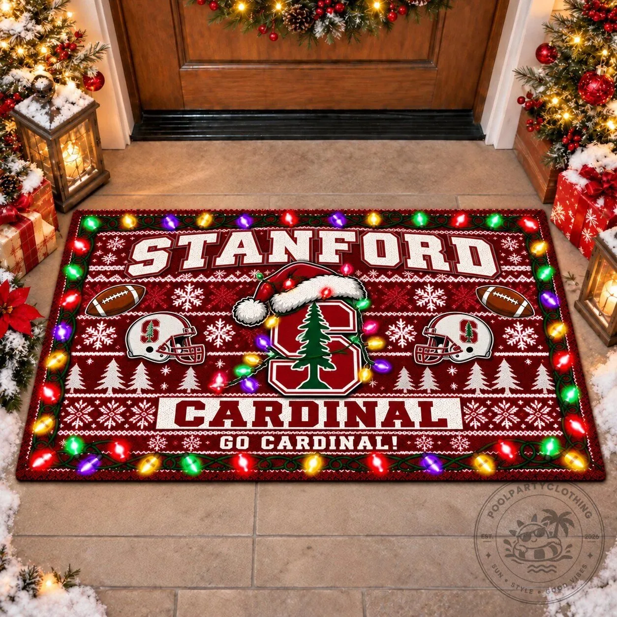 Stanford Cardinal Christmas Ugly Sweater Style Holiday Doormat