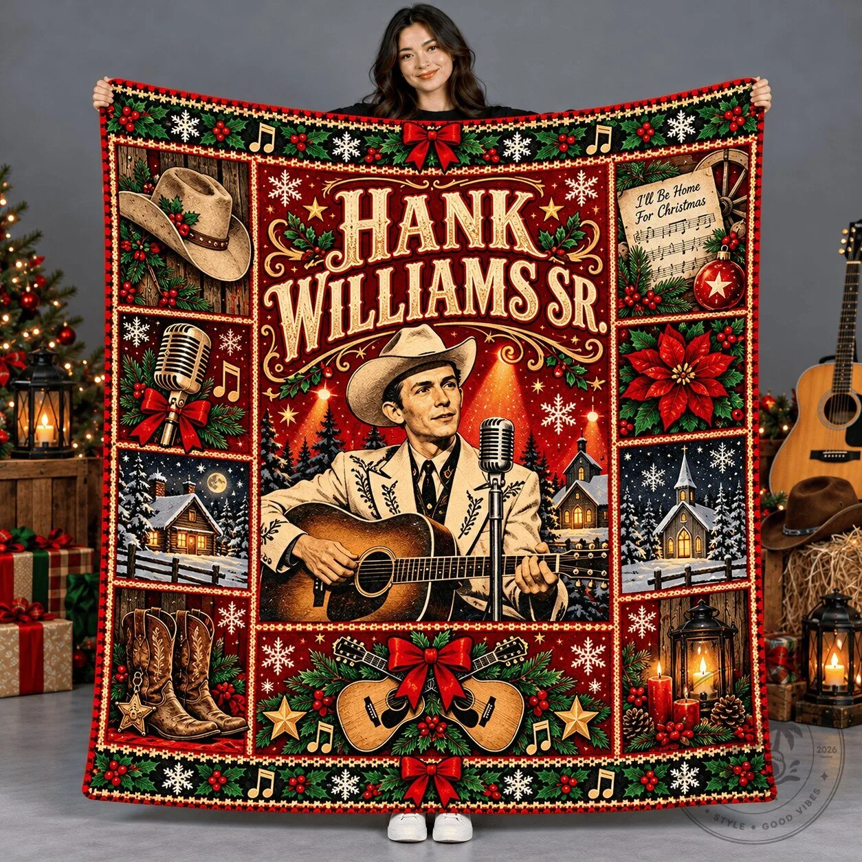 Hank Williams Senior Christmas Holiday Country Music Fleece Blanket 1 Hank Williams Senior Christmas Holiday Country Music Fleece Blanket
