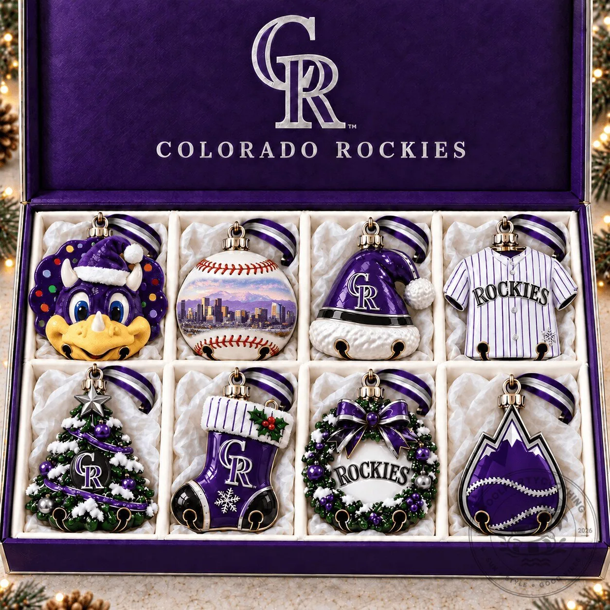 Colorado Rockies Baseball Team Christmas Holiday Ornament Set