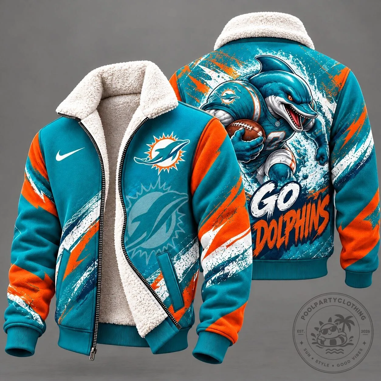 Miami Dolphins NFL Football Team Sherpa Lined Fleece Jacket