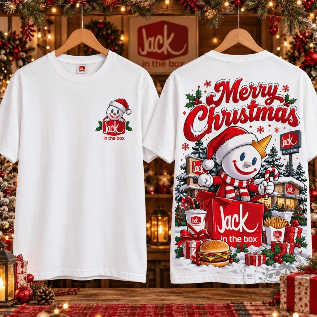 Jack in the Box Merry Christmas Snowman Fast Food Holiday T-Shirt Jack in the Box Merry Christmas Snowman Fast Food Holiday T-Shirt