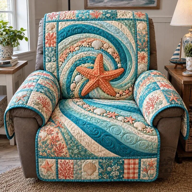 Coastal Starfish Swirl Quilted Recliner Cover