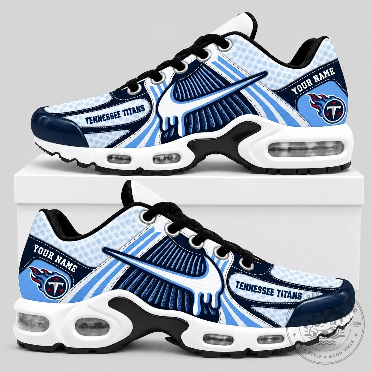 Tennessee Titans NFL Custom Name Drip Air Cushion Sneakers