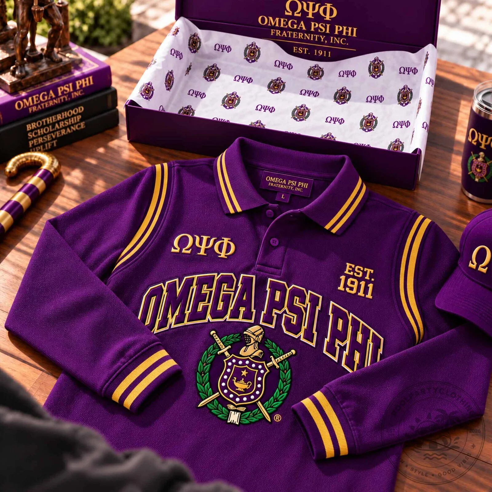 Polo Shirt with Purple and Gold Stripes for Omega Psi Phi Fraternity 10 Polo Shirt with Purple and Gold Stripes for Omega Psi Phi Fraternity