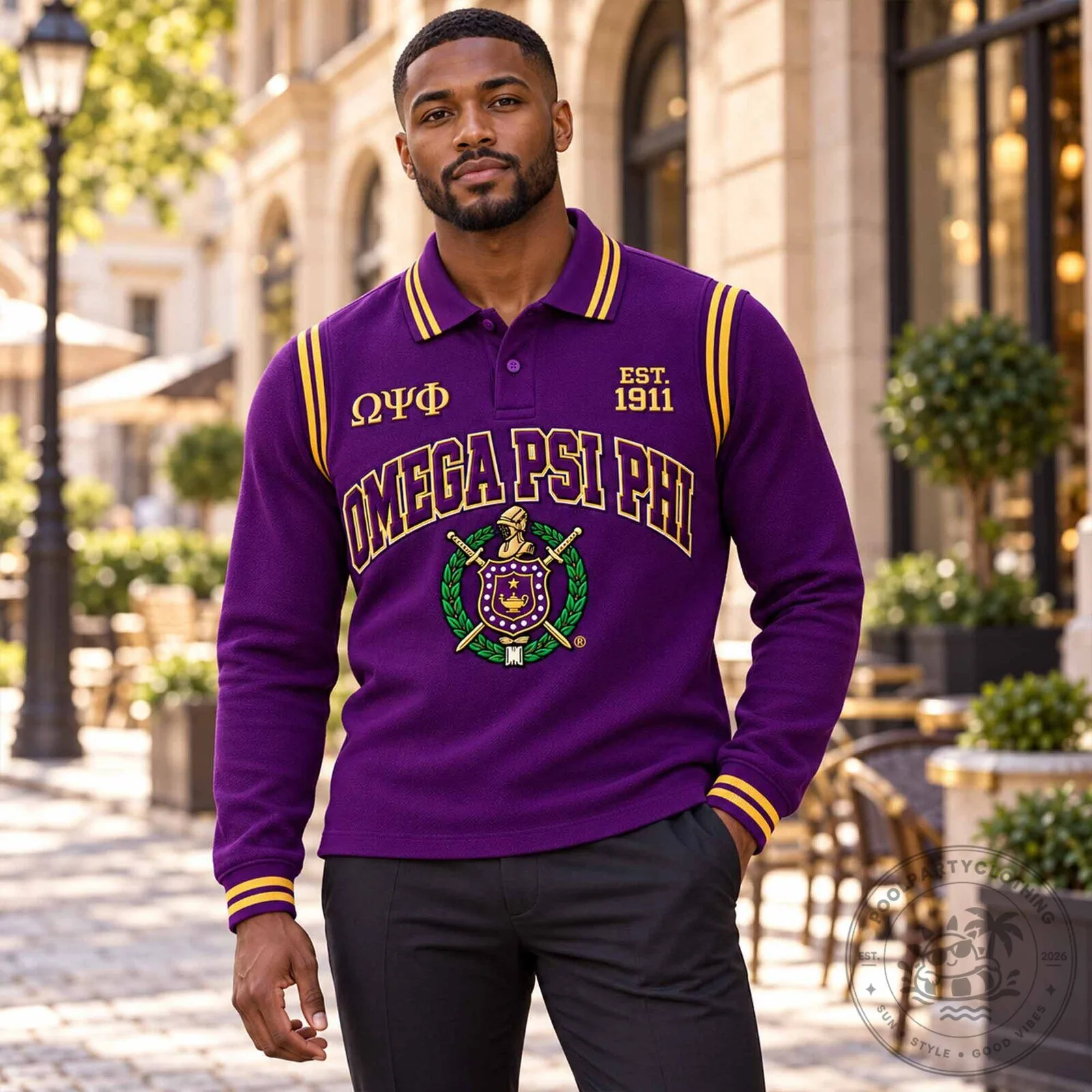 Polo Shirt with Purple and Gold Stripes for Omega Psi Phi Fraternity 11 Polo Shirt with Purple and Gold Stripes for Omega Psi Phi Fraternity
