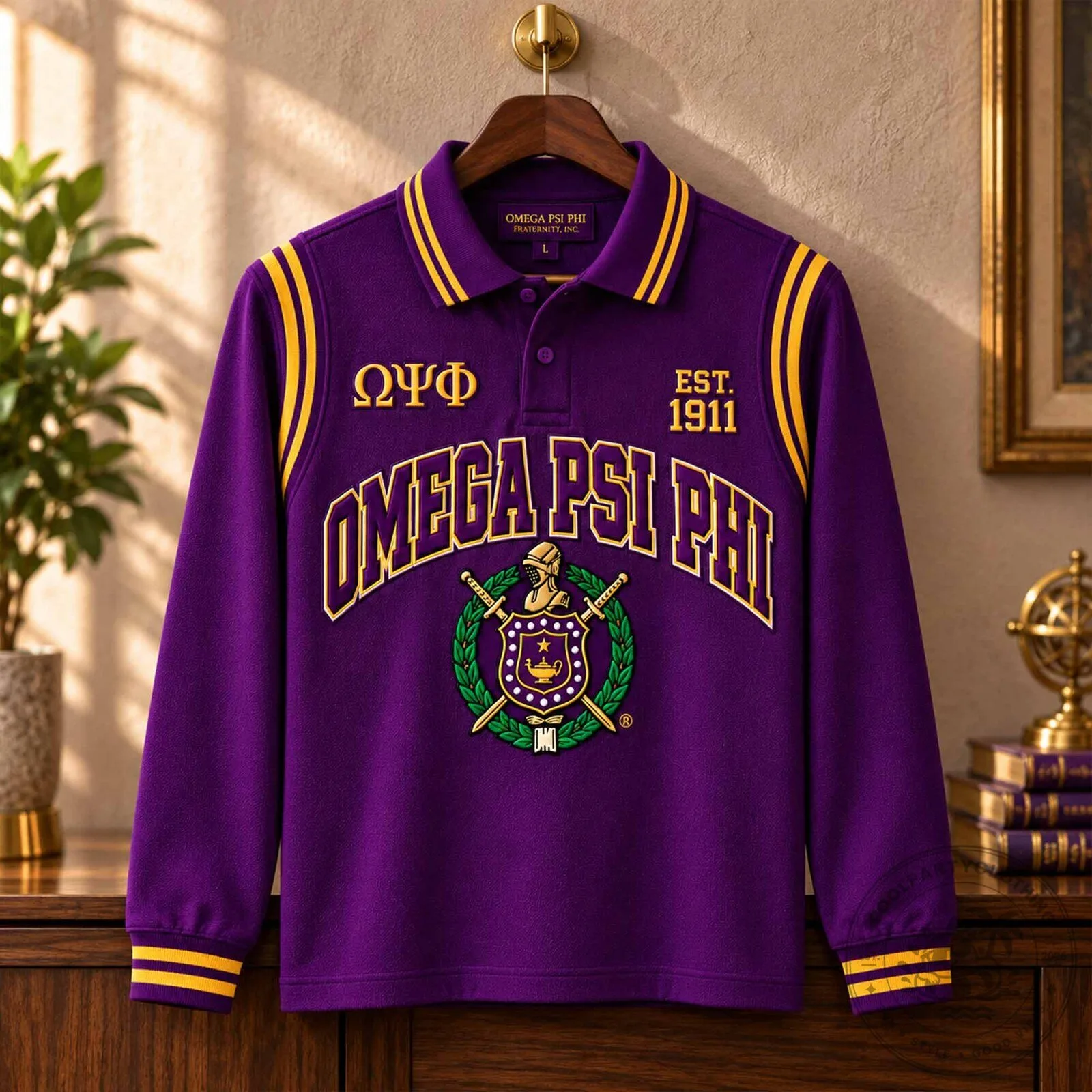 Polo Shirt with Purple and Gold Stripes for Omega Psi Phi Fraternity 12 Polo Shirt with Purple and Gold Stripes for Omega Psi Phi Fraternity