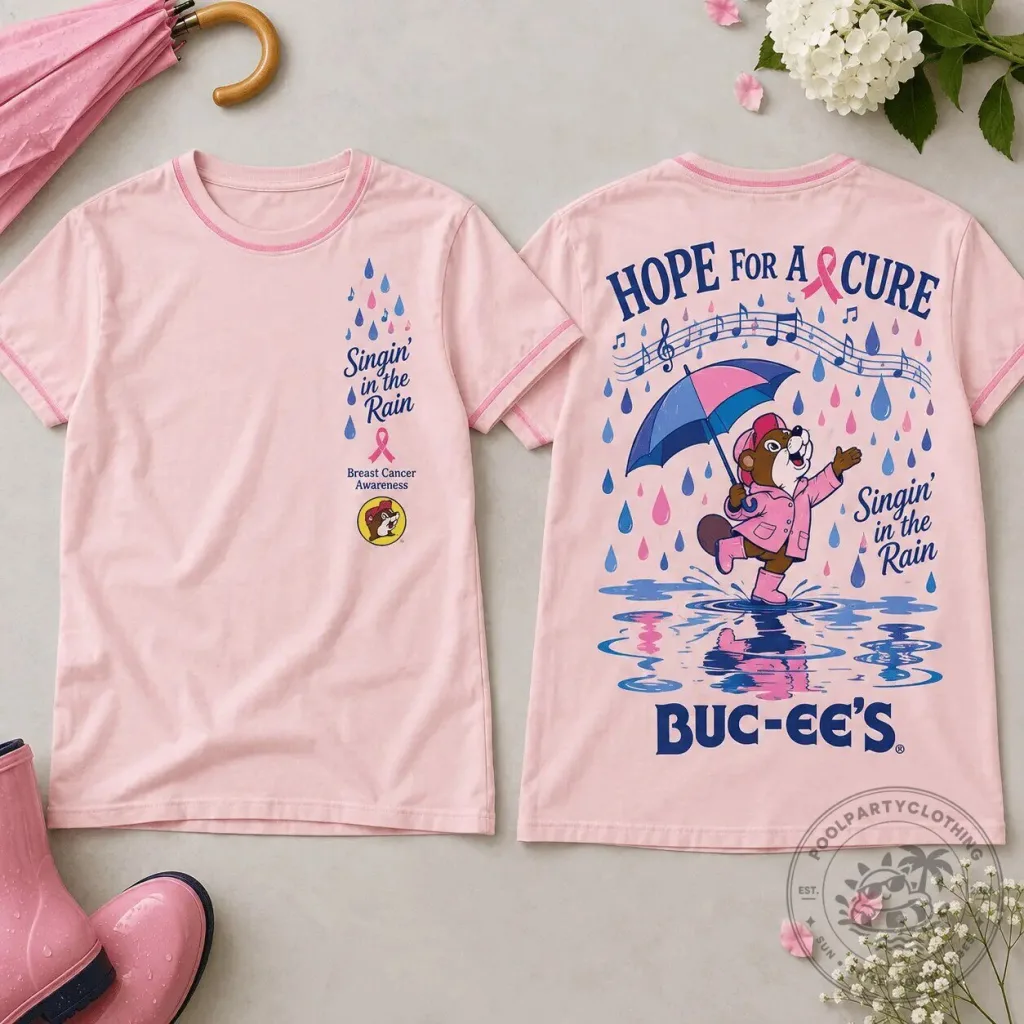 Buc-ee's Breast Cancer Awareness Hope For A Cure Singin' In The Rain T-Shirt Buc-ee's Breast Cancer Awareness Hope For A Cure Singin' In The Rain T-Shirt
