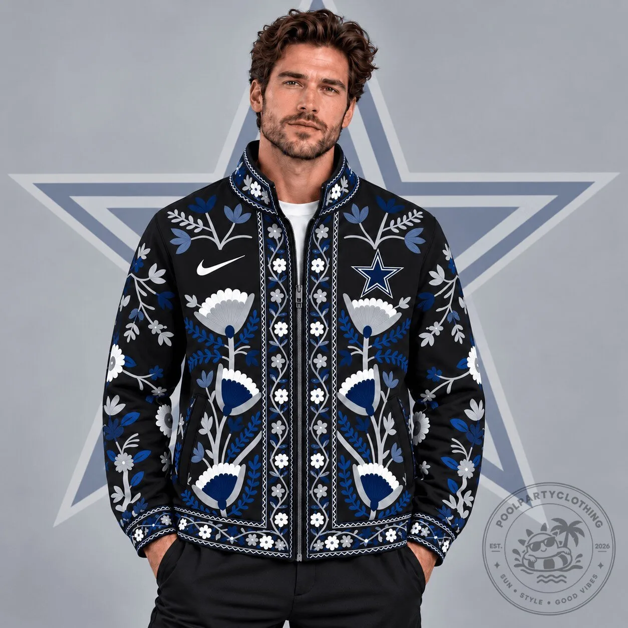 Dallas Cowboys Floral Print Full Zip Jacket for Men and Women
