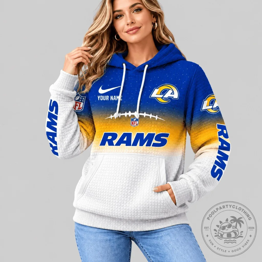 Los Angeles Rams NFL Gradient Football Waffle Knit Hoodie Los Angeles Rams NFL Gradient Football Waffle Knit Hoodie