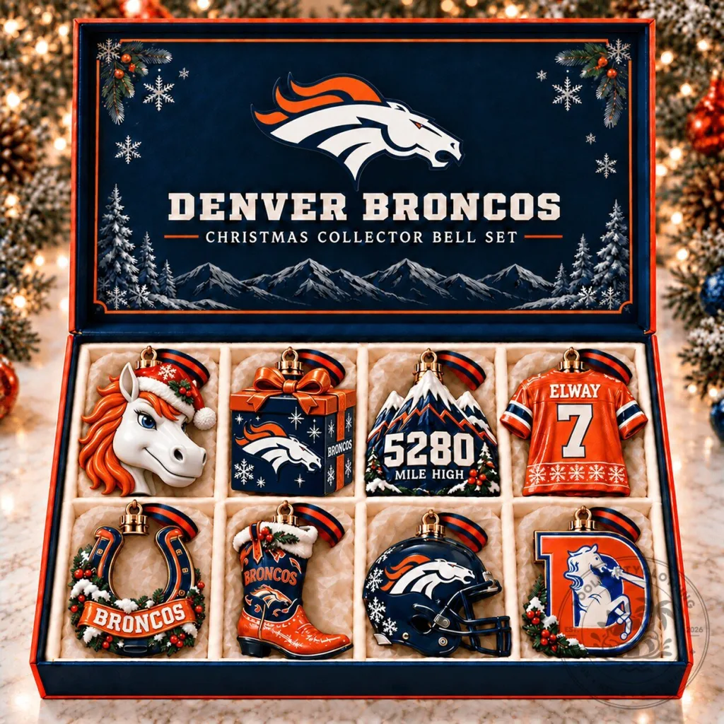 Denver Broncos Christmas Collector Bell Set Holiday Tree Ornaments Denver Broncos Christmas Collector Bell Set Holiday Tree Ornaments