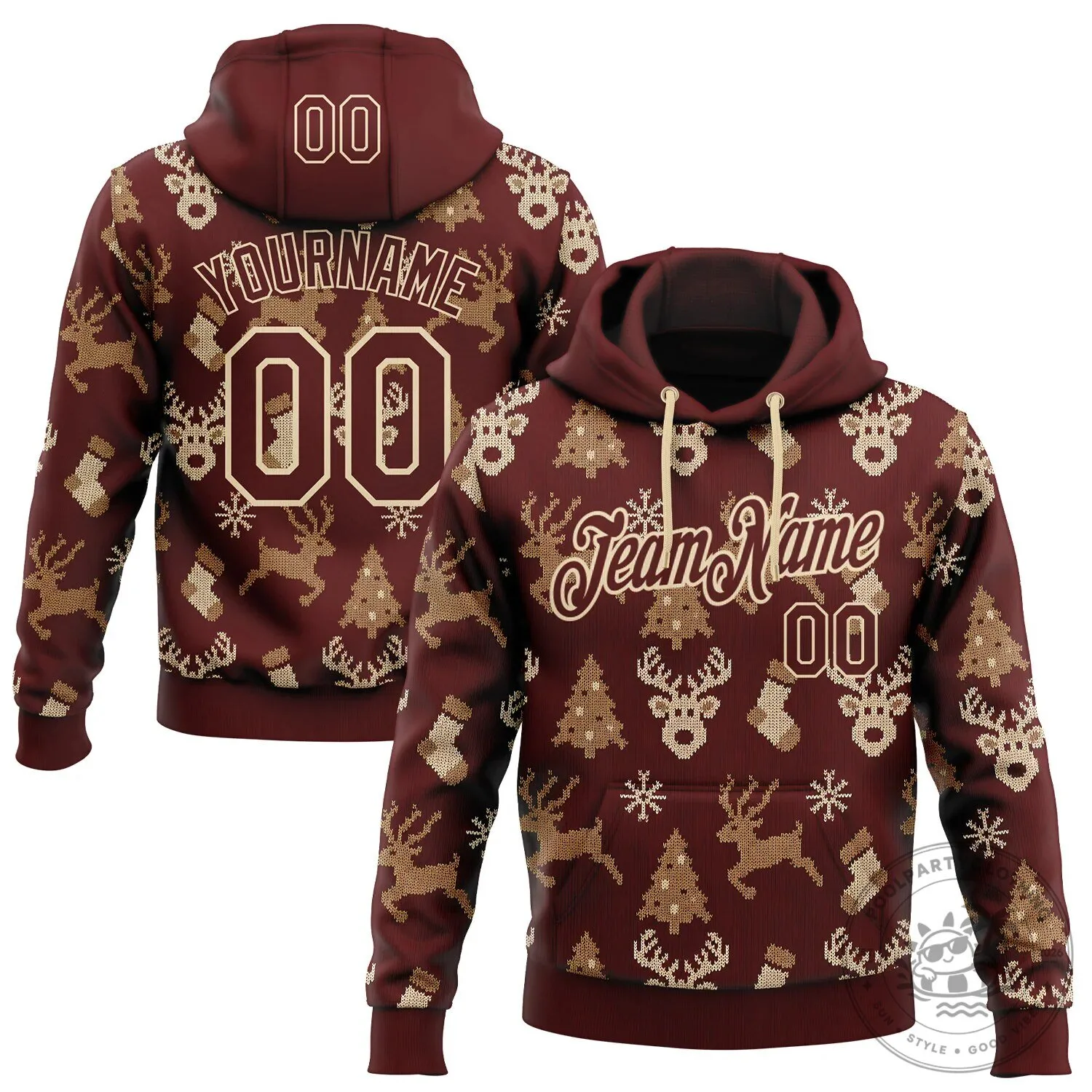 Custom Christmas Reindeer and Snowflake Pattern Ugly Holiday Hoodie 1 Custom Christmas Reindeer and Snowflake Pattern Ugly Holiday Hoodie