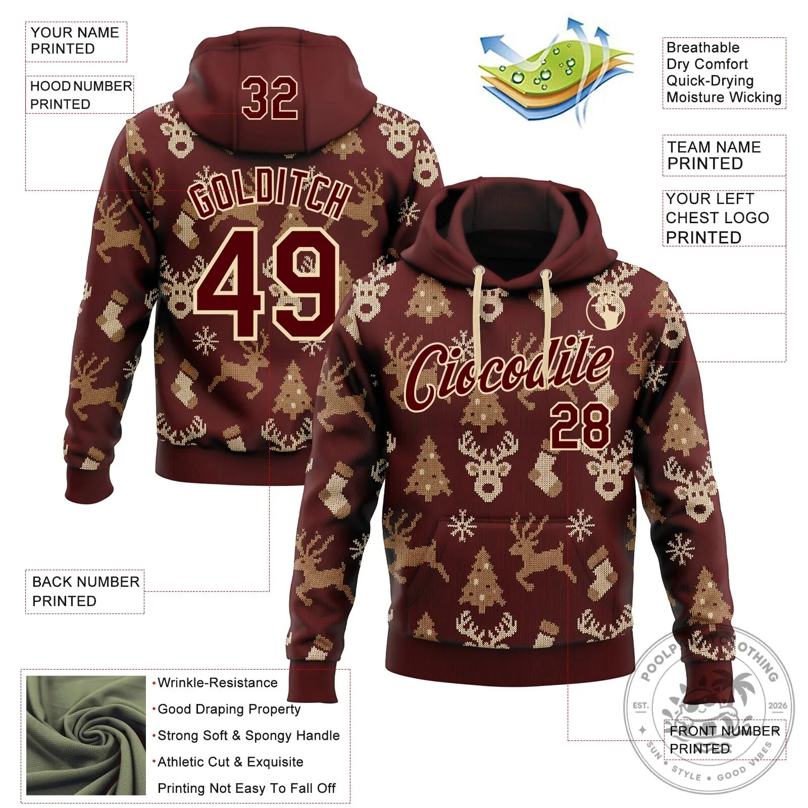Custom Christmas Reindeer and Snowflake Pattern Ugly Holiday Hoodie 13 Custom Christmas Reindeer and Snowflake Pattern Ugly Holiday Hoodie