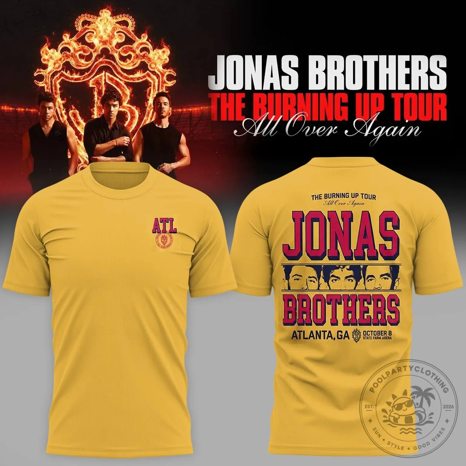 Jonas Brothers The Burning Up Tour State Farm Arena Atlanta Georgia Concert T-Shirt