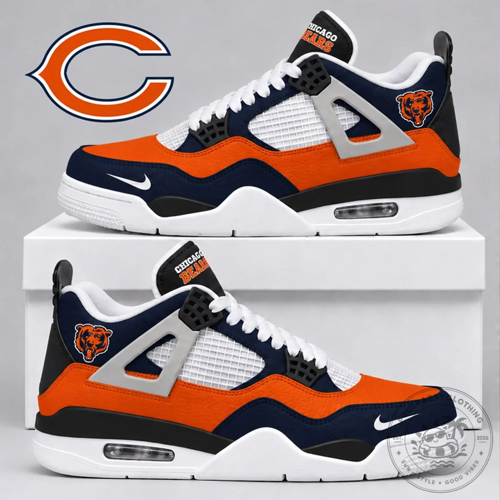 Chicago Bears NFL Team Logo Air Jordan 4 Style Sneakers 5 Chicago Bears NFL Team Logo Air Jordan 4 Style Sneakers