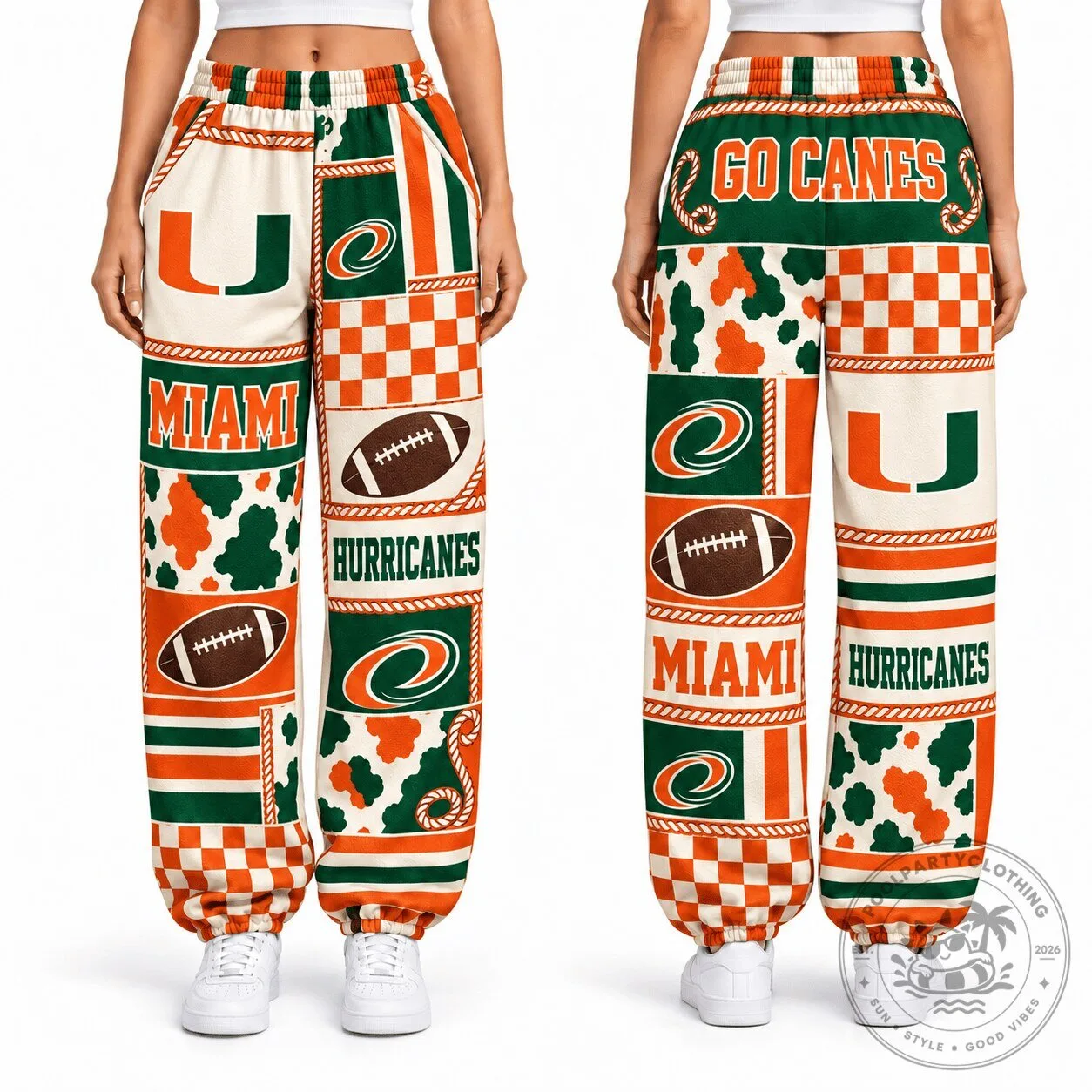 Miami Hurricanes Football Team Logo Pattern Casual Sport Pants