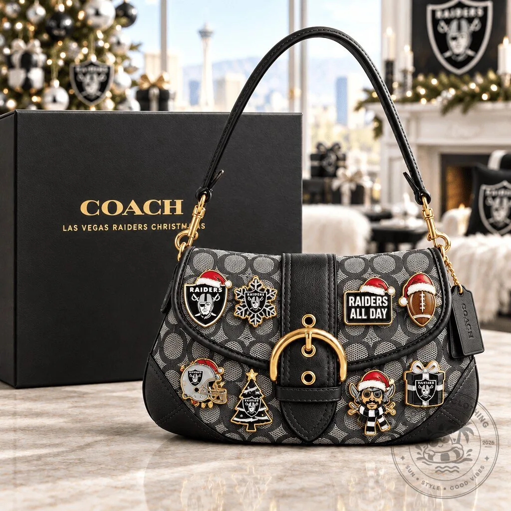 Las Vegas Raiders Coach Soho Bag with Christmas Holiday Charm Set