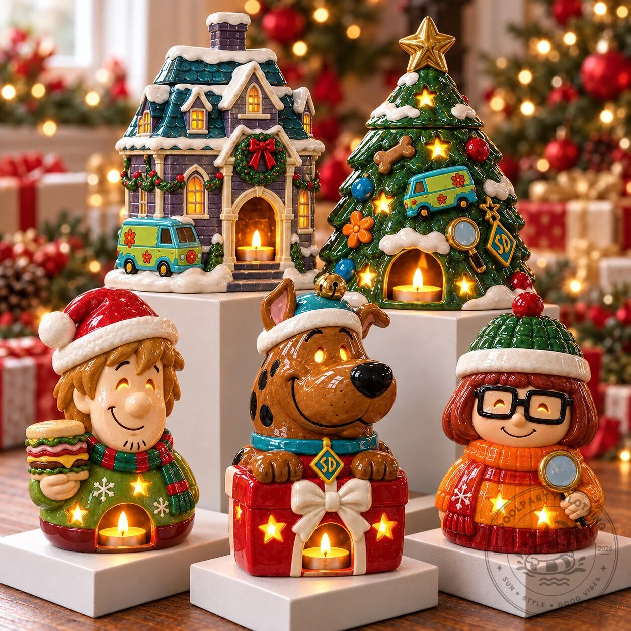 Scooby-Doo Christmas Holiday Ceramic Candle Holder Set with LED Lights