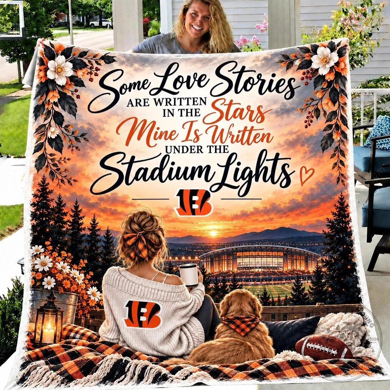 Cincinnati Bengals Love Story Stadium Lights Super Soft Fleece Blanket