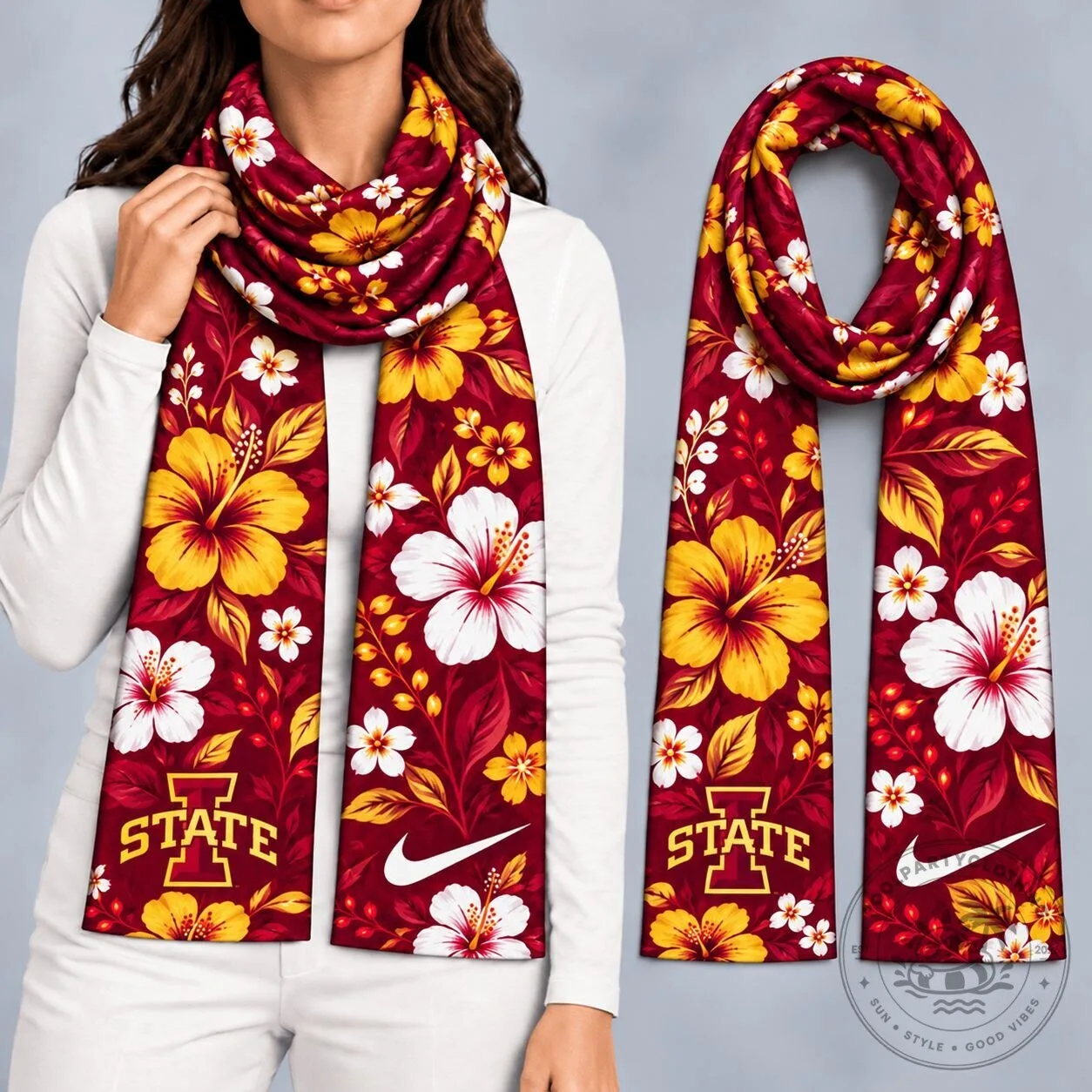 Iowa State Cyclones Floral Hibiscus Patterned Gameday Ready Scarf