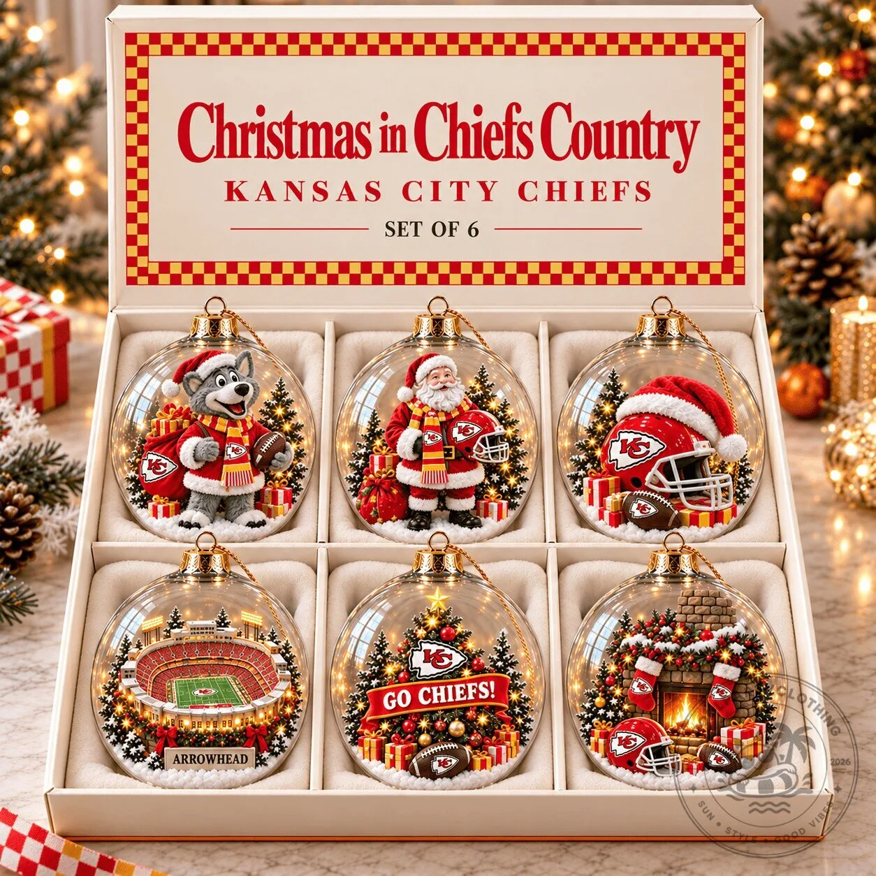 Kansas City Chiefs Christmas in Chiefs Country Holiday Ornament Set of 6