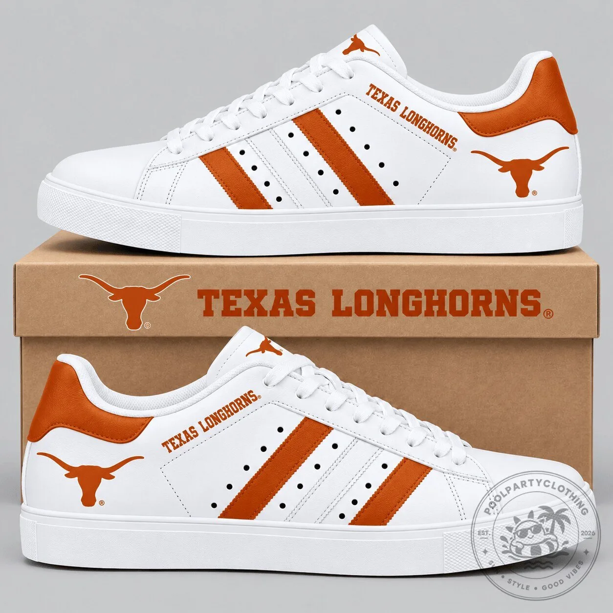 Texas Longhorns NCAA Stripe Low Top Sneakers Custom Printed Shoes