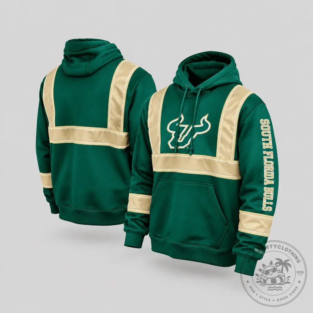 South Florida Bulls NCAA Reflective Stripe Green and Gold Hoodie South Florida Bulls NCAA Reflective Stripe Green and Gold Hoodie