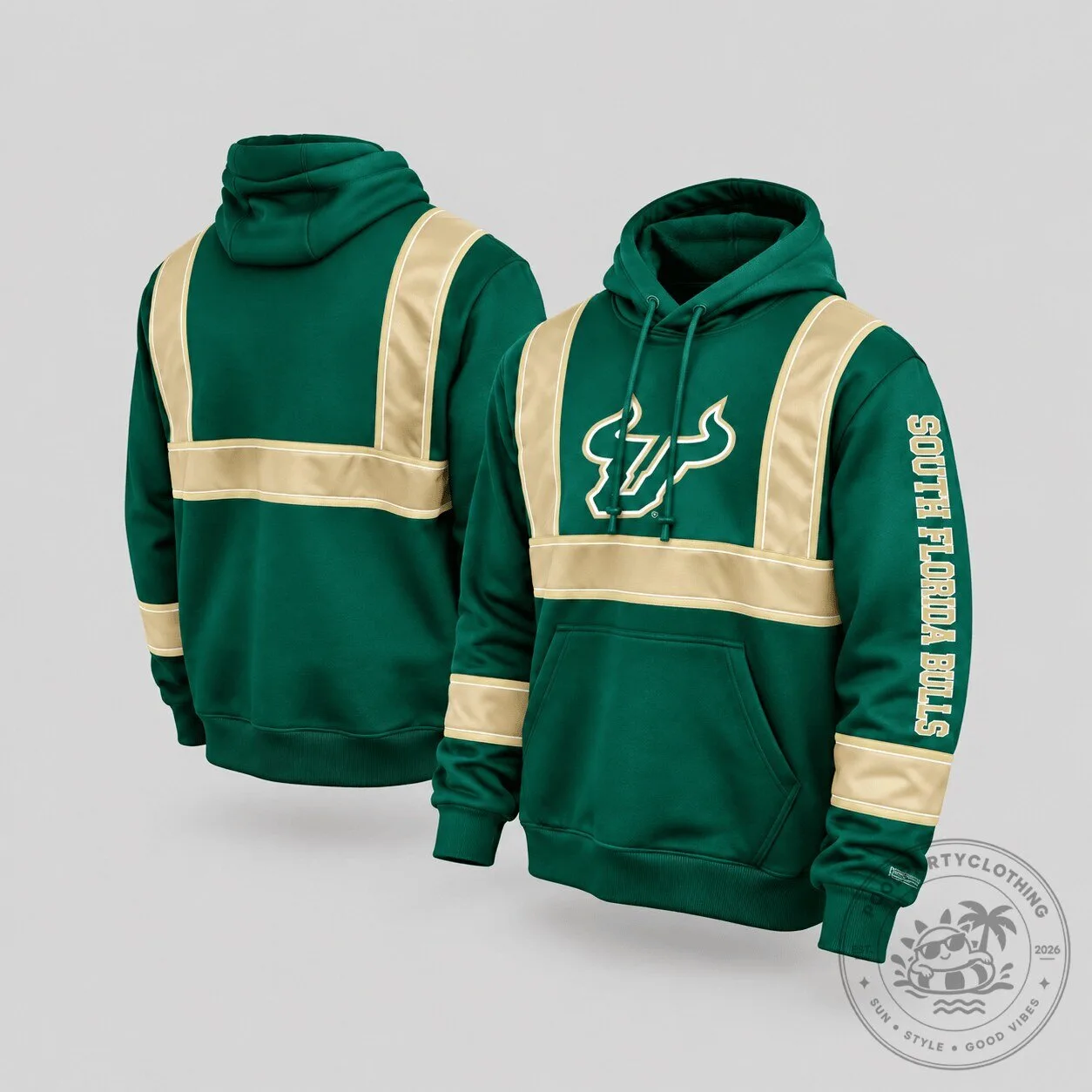 South Florida Bulls NCAA Reflective Stripe Green and Gold Hoodie