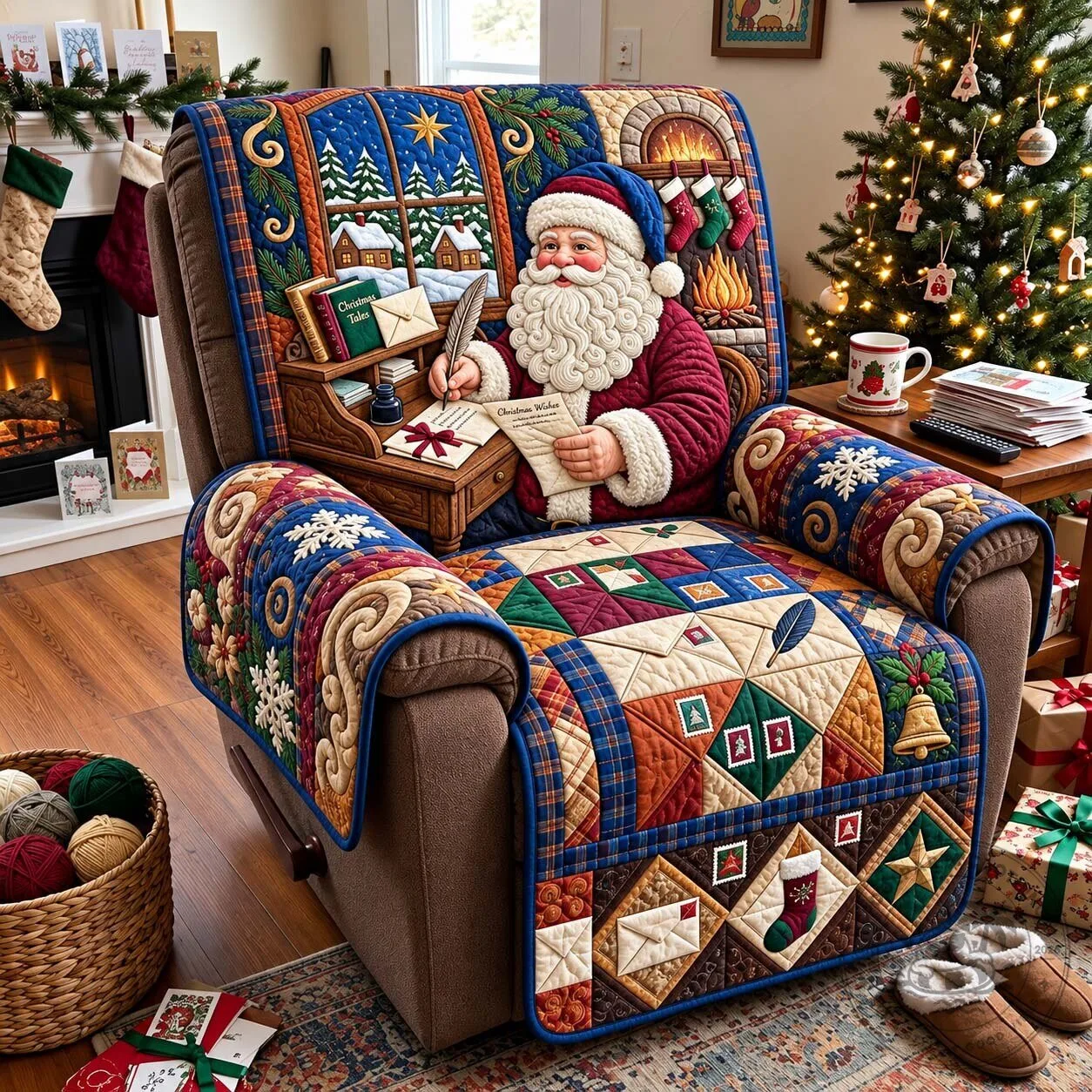 Santa Claus Christmas Wish Letters Quilted Sofa Cover Recliner Protector