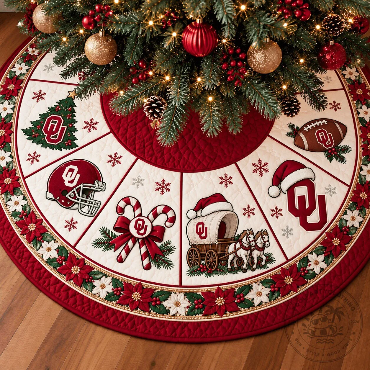 Oklahoma Sooners Football Fan Christmas Tree Skirt Holiday Home Decor