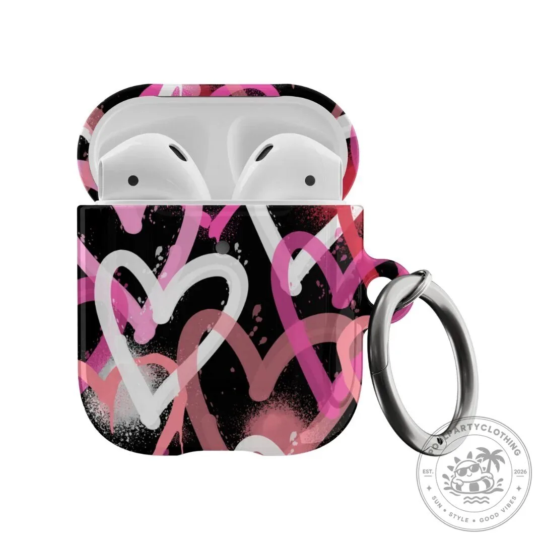 Heartbreaker Graffiti Hearts Airpods Case with Keychain Ring