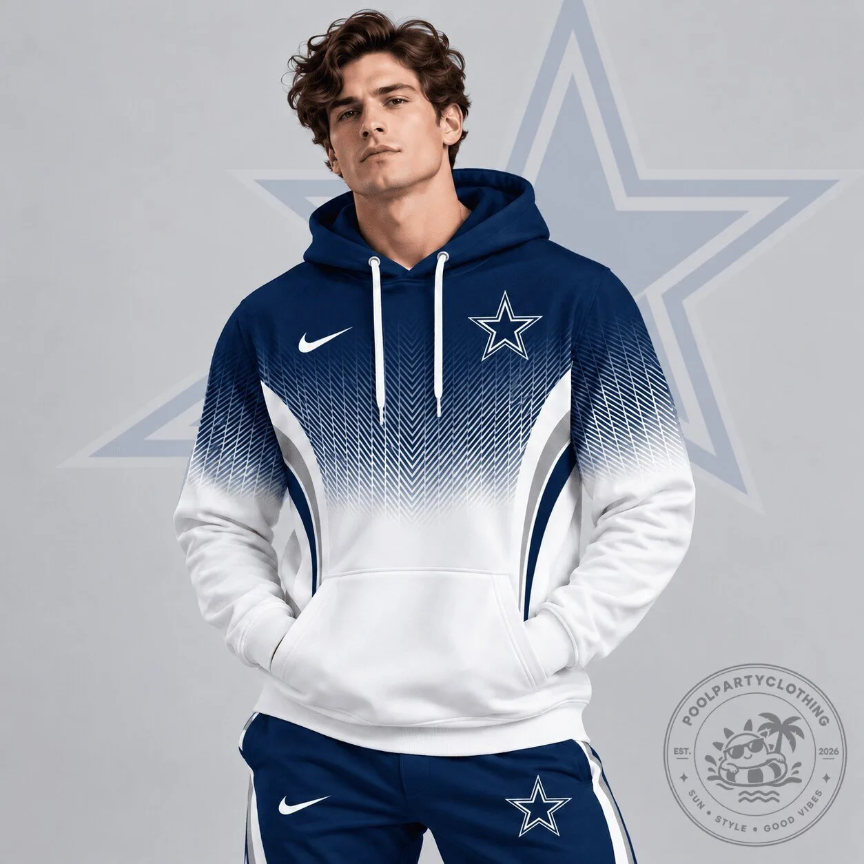 Dallas Cowboys NFL Gradient Chevron Fade Pullover Hoodie with Team Logo