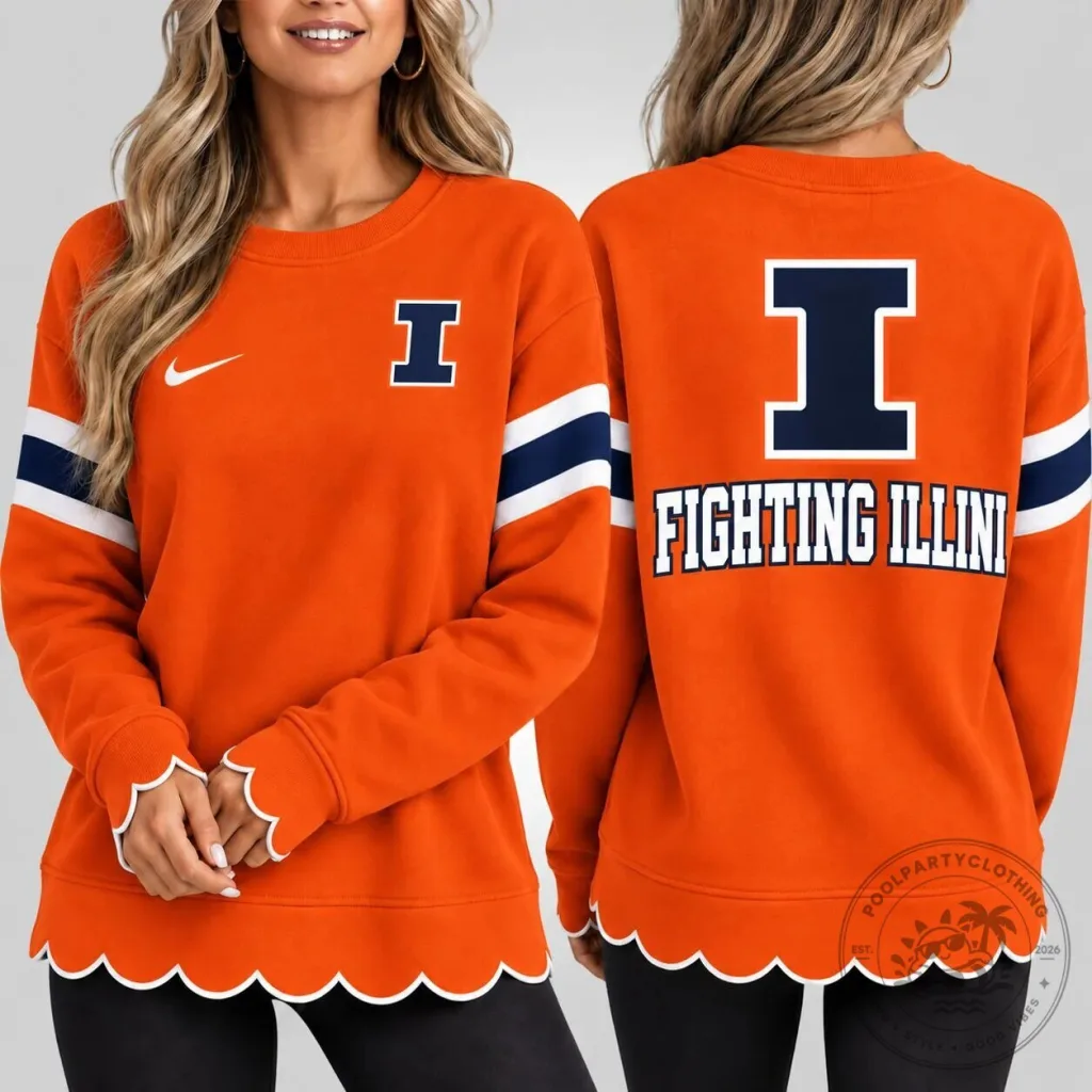 Illinois Fighting Illini Women's Orange Scalloped Hem Crewneck Sweatshirt Illinois Fighting Illini Women's Orange Scalloped Hem Crewneck Sweatshirt