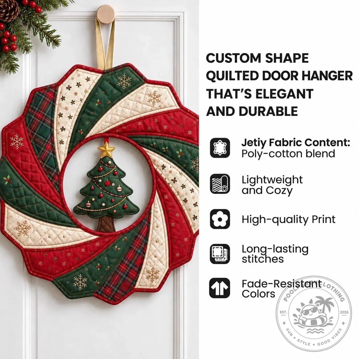 Surfing Snowman Christmas Tree Quilted Door Hanger Decoration 8 Surfing Snowman Christmas Tree Quilted Door Hanger Decoration