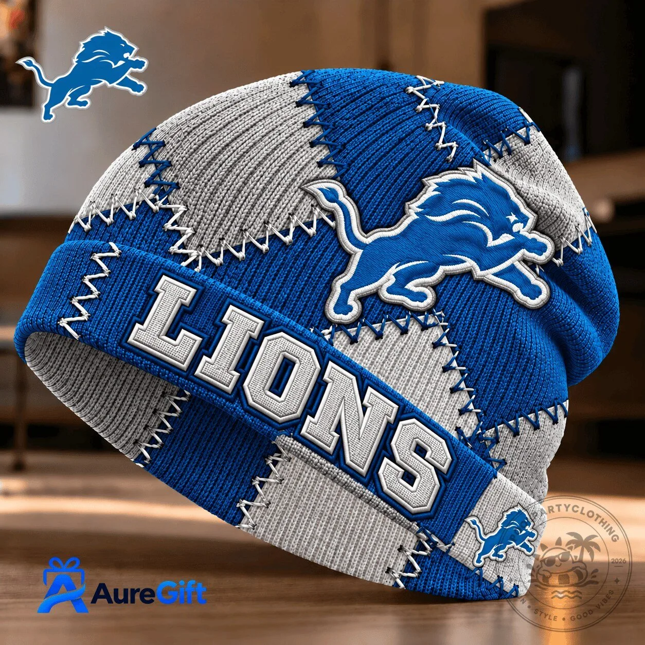 Detroit Lions NFL Football Team Patchwork Personalized Winter Beanie Hat 3 Detroit Lions NFL Football Team Patchwork Personalized Winter Beanie Hat