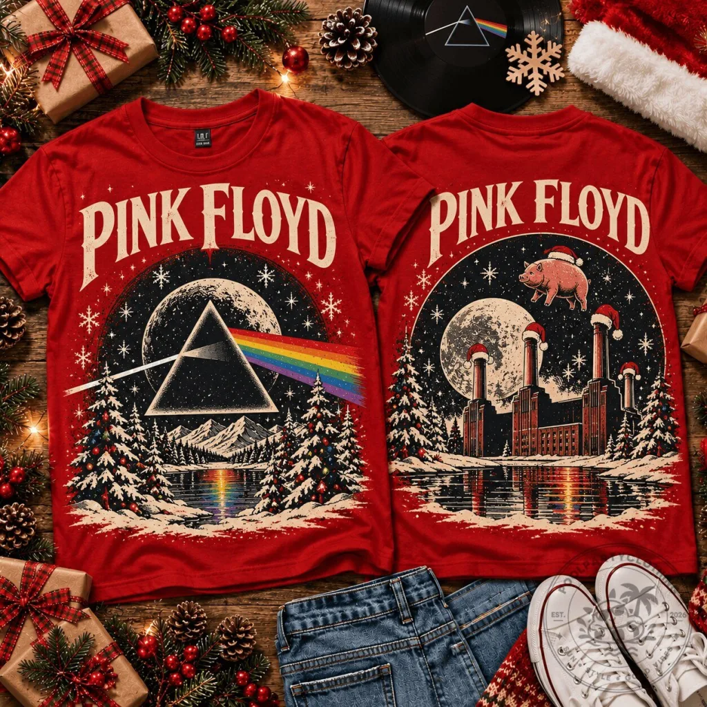 Pink Floyd Christmas Holiday Collage Dark Side of the Moon T-Shirt Pink Floyd Christmas Holiday Collage Dark Side of the Moon T-Shirt