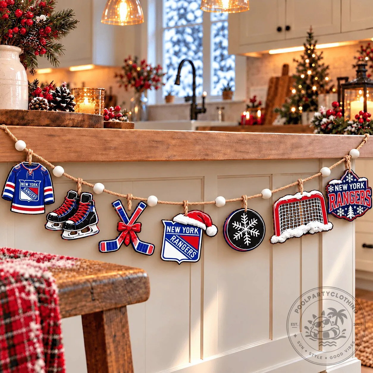 New York Rangers NHL Team Christmas Holiday Wooden Garland Decoration 3 New York Rangers NHL Team Christmas Holiday Wooden Garland Decoration