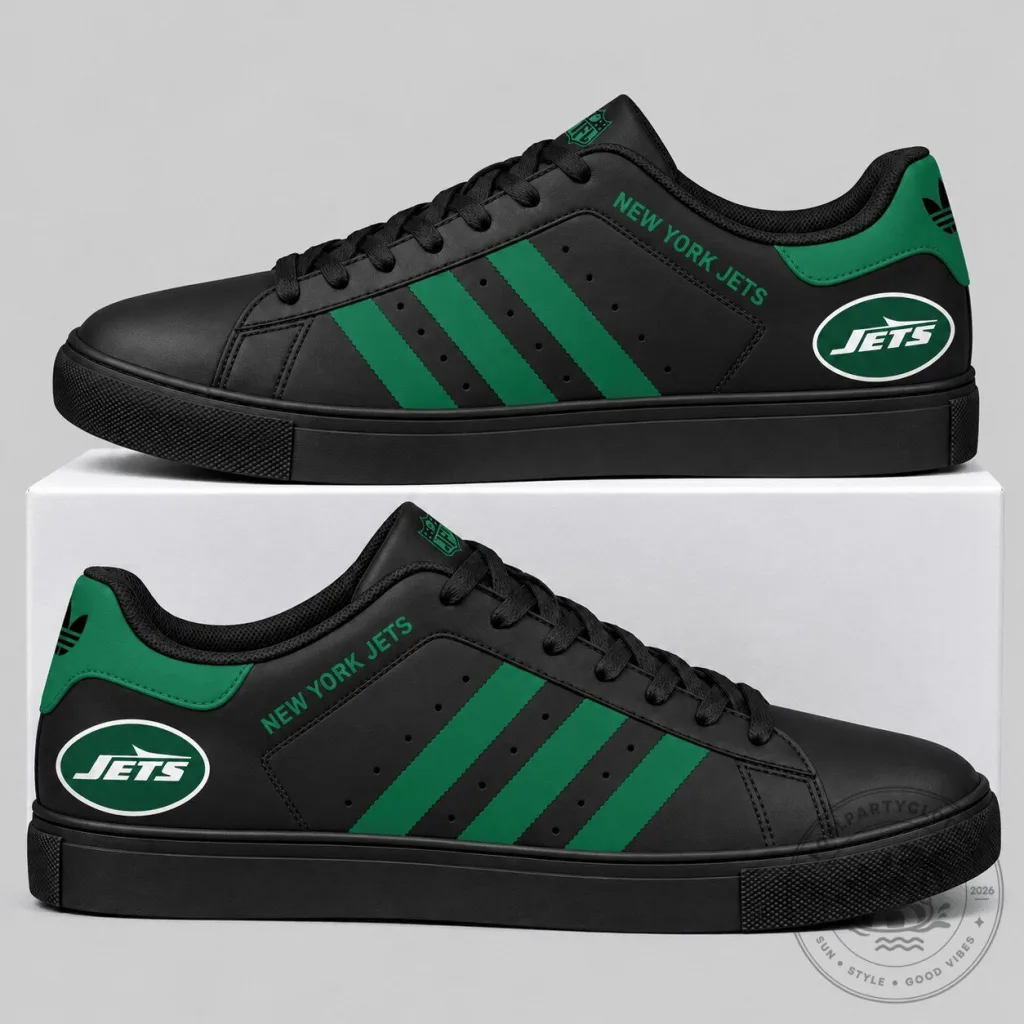 New York Jets NFL Football Team Logo Black and Green Low Top Sneakers New York Jets NFL Football Team Logo Black and Green Low Top Sneakers