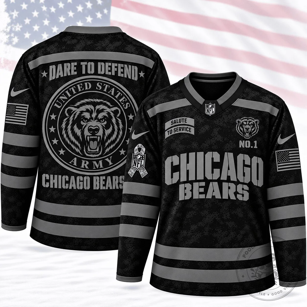 Chicago Bears United States Army Salute To Service Black Camouflage Hockey Jersey 3 Chicago Bears United States Army Salute To Service Black Camouflage Hockey Jersey